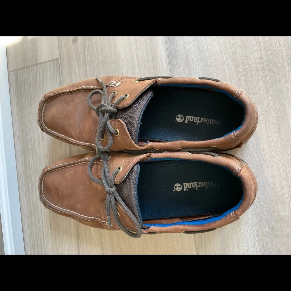 Timberland‎ Mens Size 10 Two-Eye Brown Leather Deck Shoes Lace Around